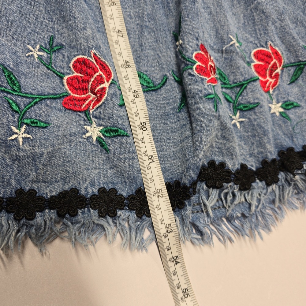 Vintage Denim‎ Maxi Dress Embroidered Roses Boho Festival Long Sleeve Womens - Picture 7 of 7